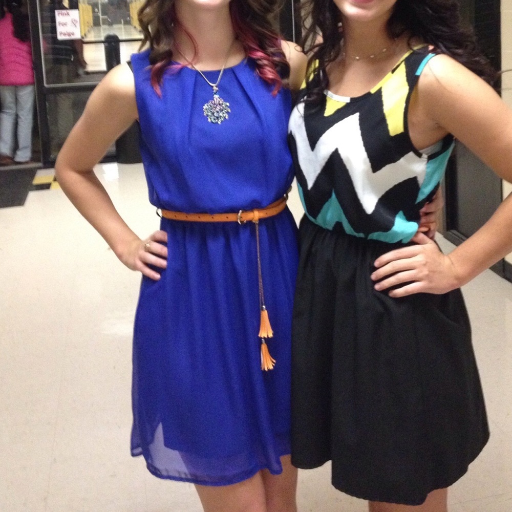 Blue Dress with Orange Belt